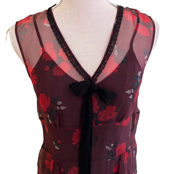 Coach Dresses Coach Sleeveless Burgundyred Floral Sheer Silk Blend